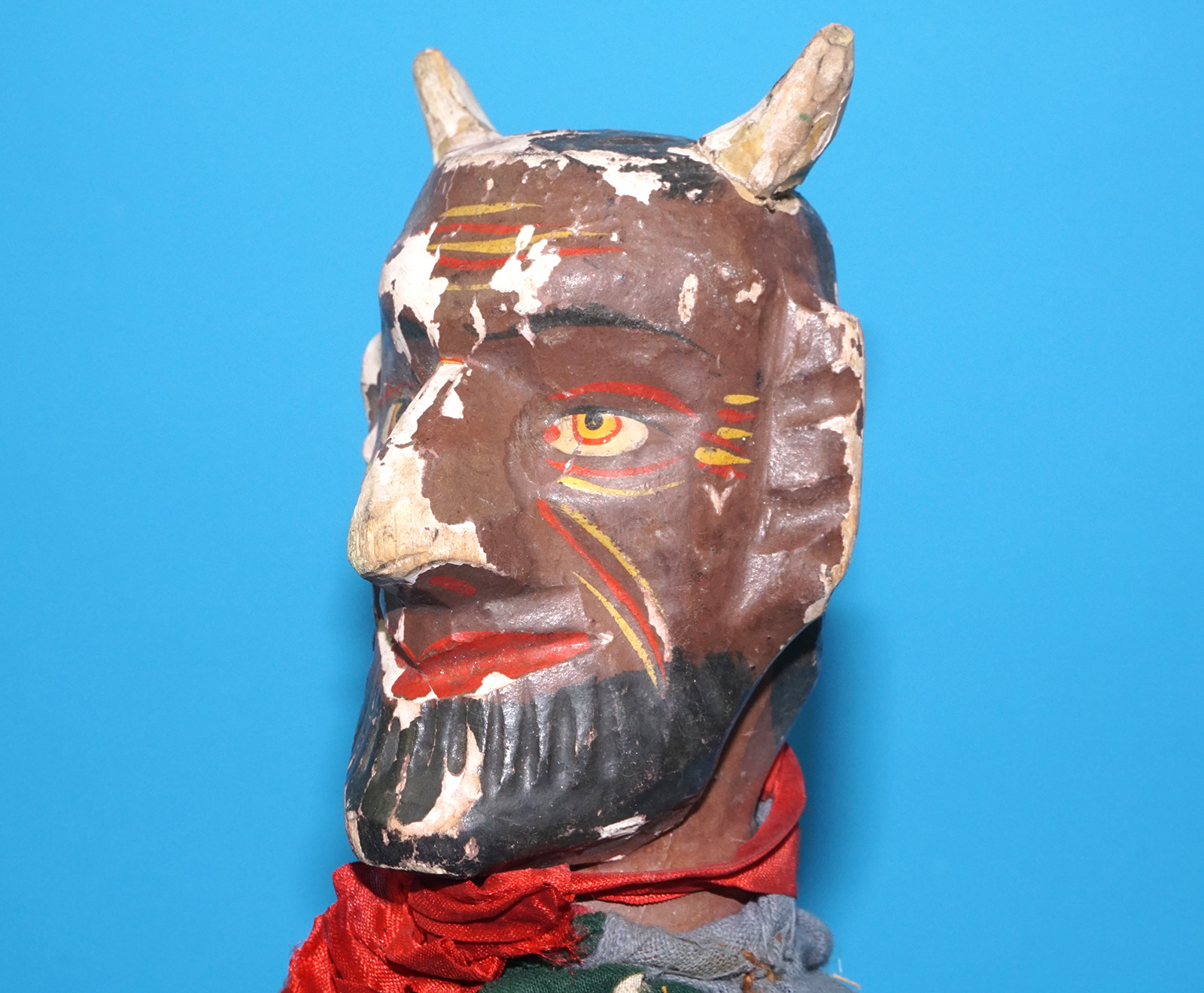 PUNCH & JUDY ANTIQUE HAND PUPPET DEMON DEVIL SATAN 1900s GERMANY SWISS WOOD PLASTER HEAD - Image 4