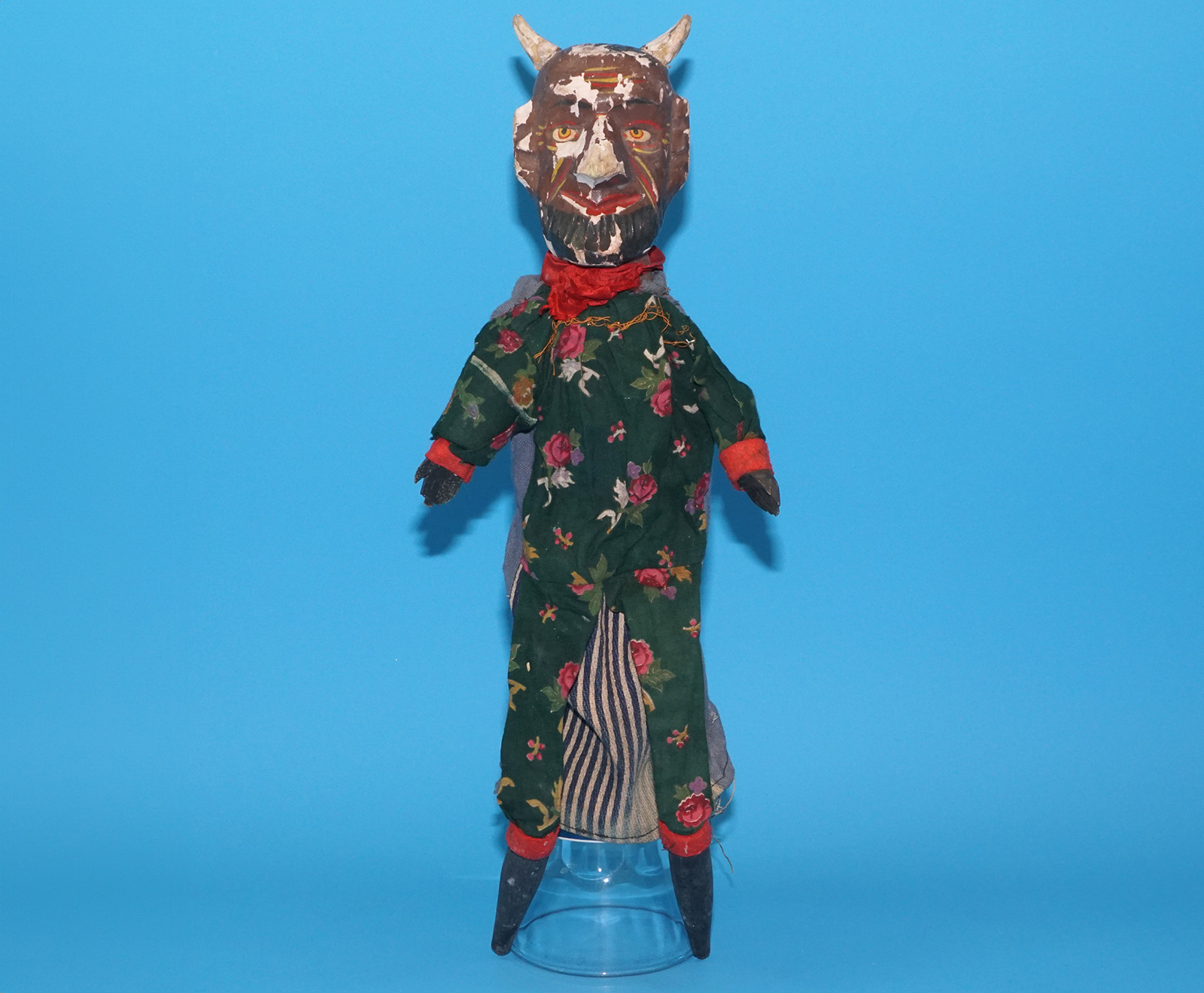 PUNCH & JUDY ANTIQUE HAND PUPPET DEMON DEVIL SATAN 1900s GERMANY SWISS WOOD PLASTER HEAD - Image 5