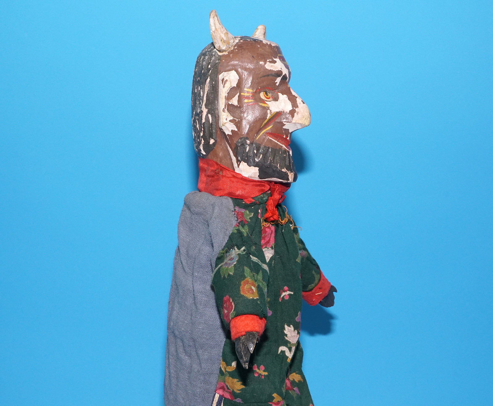 PUNCH & JUDY ANTIQUE HAND PUPPET DEMON DEVIL SATAN 1900s GERMANY SWISS WOOD PLASTER HEAD - Image 6