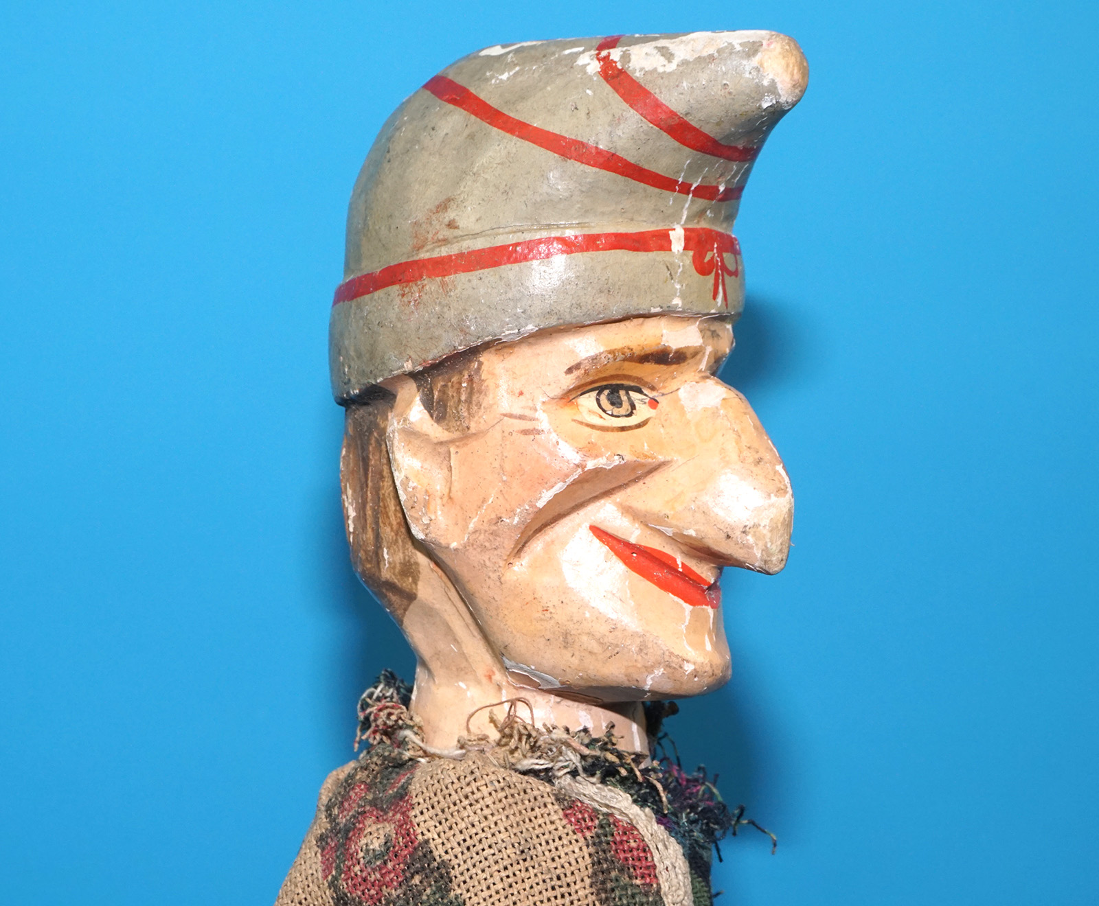 PUNCH & JUDY ANTIQUE HAND PUPPET MR PUNCH KASPER 1900s GERMANY SWISS WOOD PLASTER HEAD - Image 5