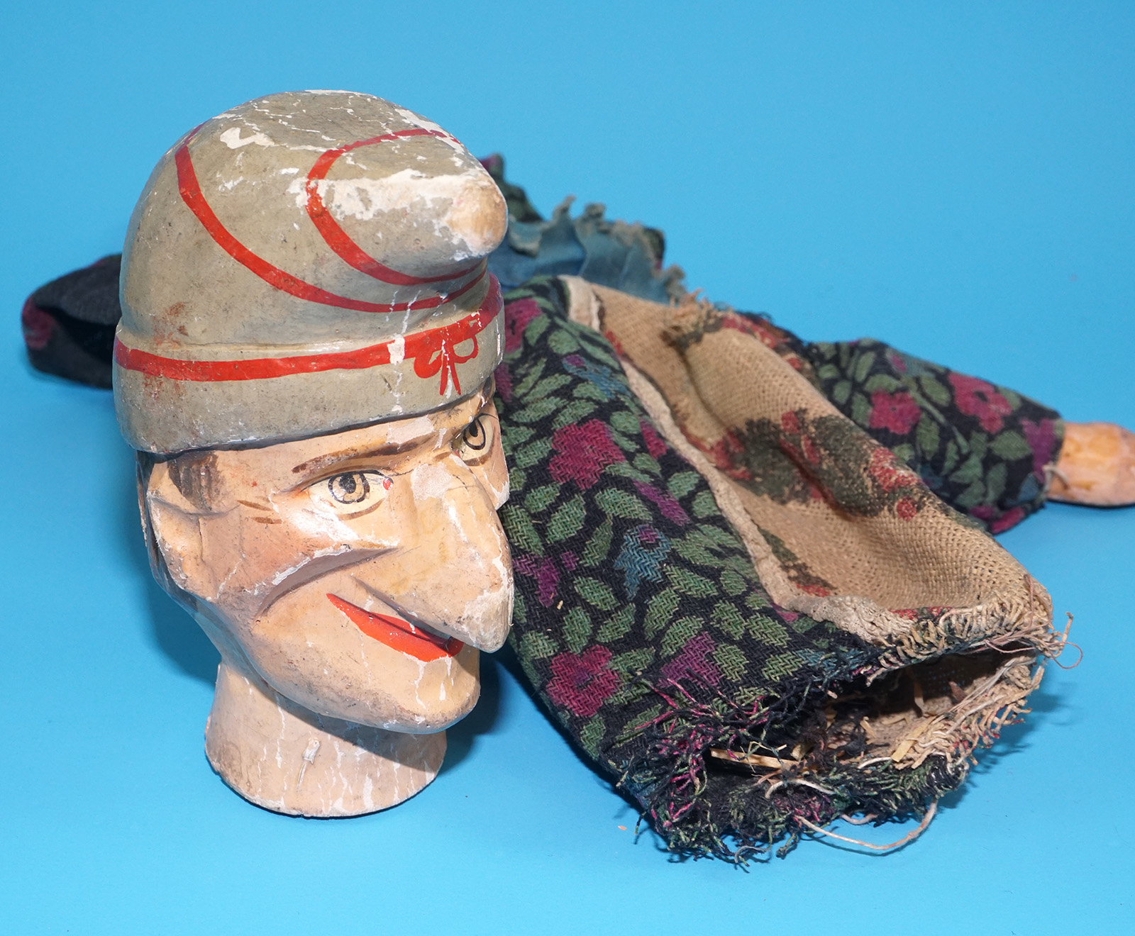 PUNCH & JUDY ANTIQUE HAND PUPPET MR PUNCH KASPER 1900s GERMANY SWISS WOOD PLASTER HEAD - Image 10