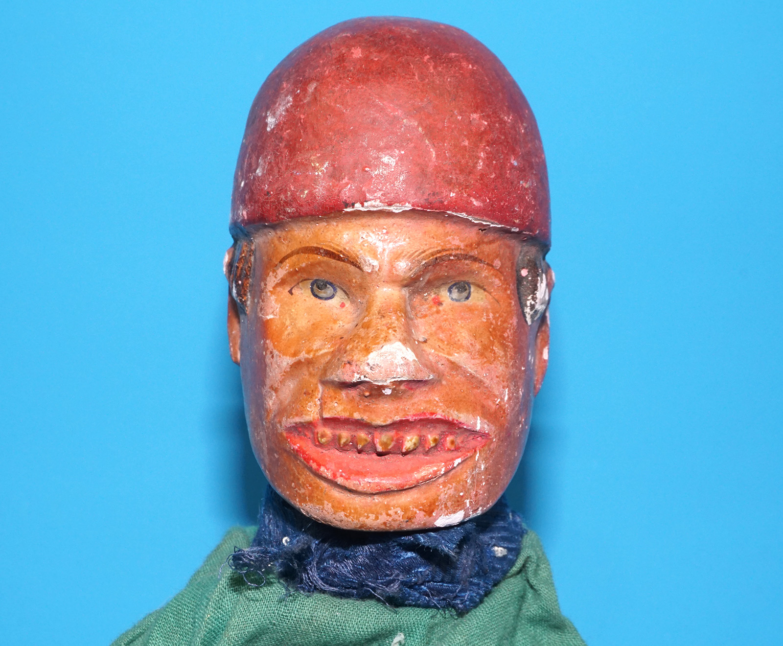 PUNCH & JUDY ANTIQUE HAND PUPPET TRADESMAN 1900s GERMANY SWISS WOOD PLASTER HEAD - Image 2
