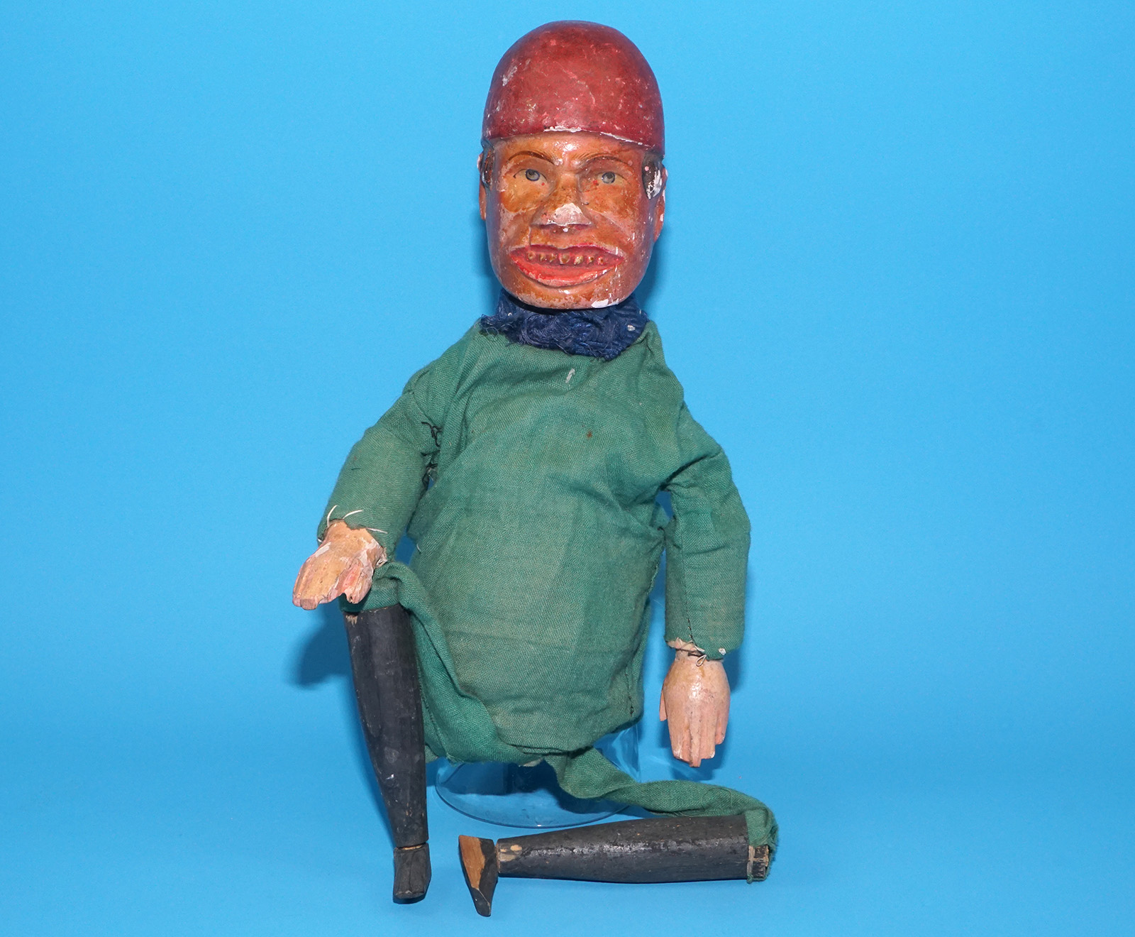 PUNCH & JUDY ANTIQUE HAND PUPPET TRADESMAN 1900s GERMANY SWISS WOOD PLASTER HEAD - Image 3