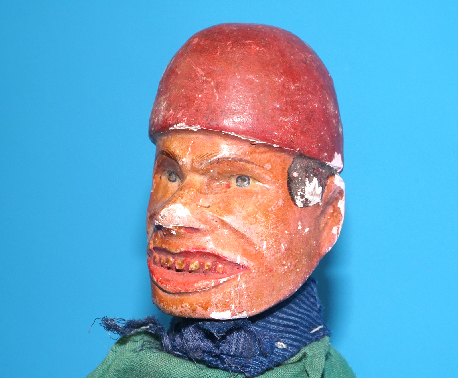 PUNCH & JUDY ANTIQUE HAND PUPPET TRADESMAN 1900s GERMANY SWISS WOOD PLASTER HEAD - Image 4