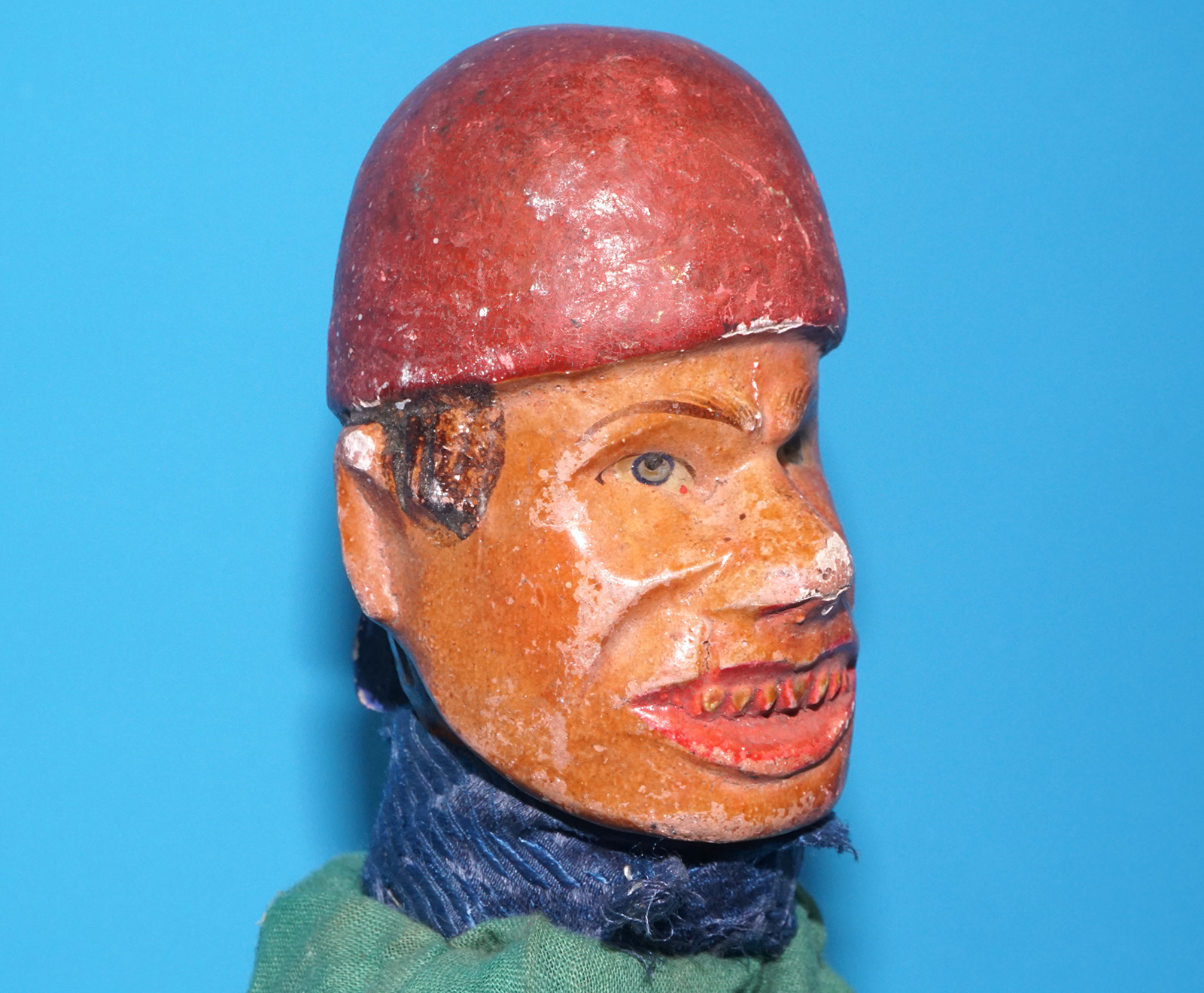 PUNCH & JUDY ANTIQUE HAND PUPPET TRADESMAN 1900s GERMANY SWISS WOOD PLASTER HEAD - Image 5