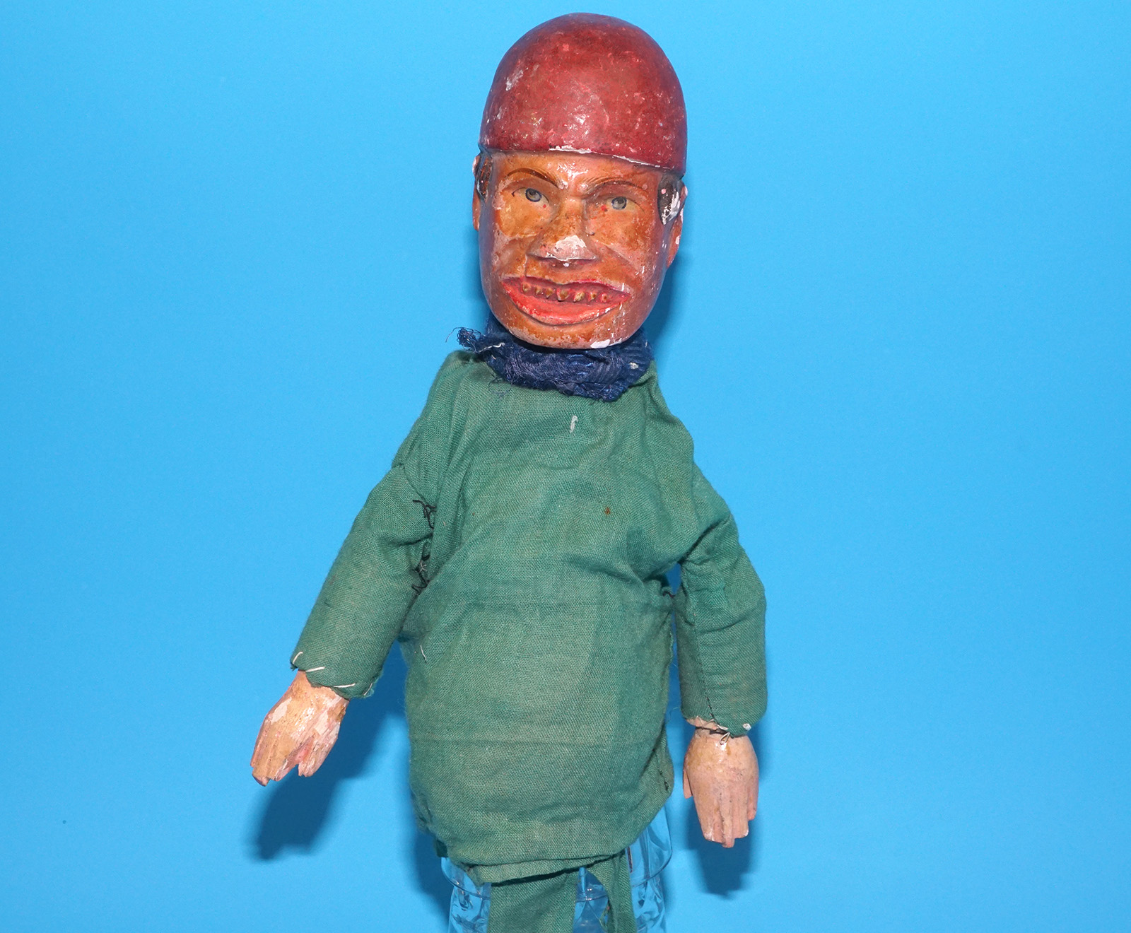 PUNCH & JUDY ANTIQUE HAND PUPPET TRADESMAN 1900s GERMANY SWISS WOOD PLASTER HEAD - Image 6