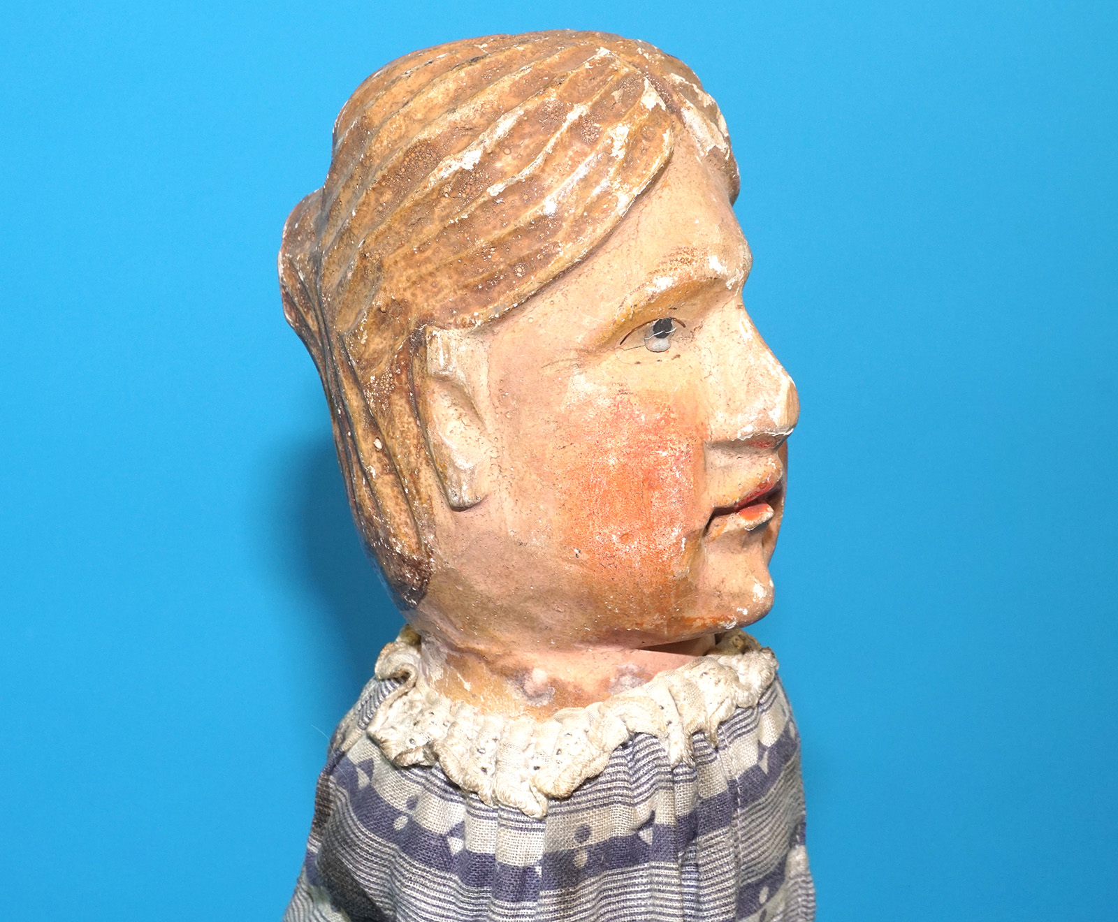 PUNCH & JUDY ANTIQUE HAND PUPPET LADY 1900s GERMANY SWISS WOOD PLASTER HEAD - Image 5