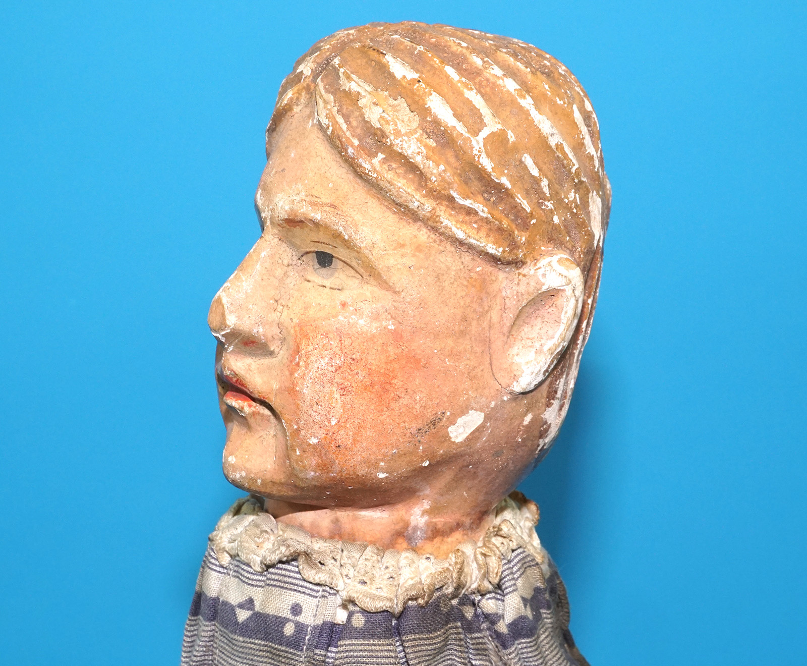 PUNCH & JUDY ANTIQUE HAND PUPPET LADY 1900s GERMANY SWISS WOOD PLASTER HEAD - Image 6