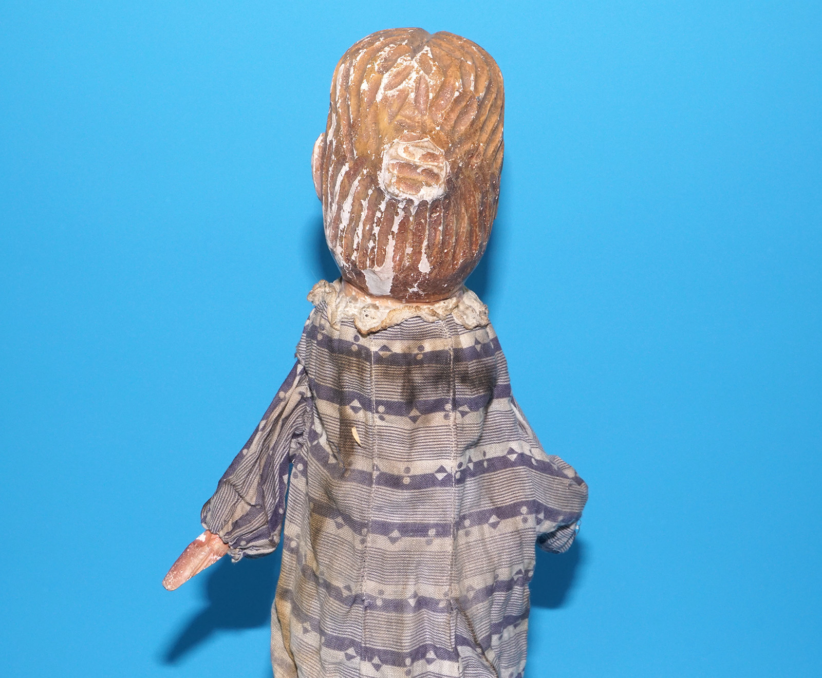 PUNCH & JUDY ANTIQUE HAND PUPPET LADY 1900s GERMANY SWISS WOOD PLASTER HEAD - Image 9