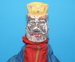 PUNCH & JUDY ANTIQUE HAND PUPPET KING OF AFRICA 1900s GERMANY SWISS WOOD PLASTER HEAD