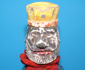 PUNCH & JUDY ANTIQUE HAND PUPPET KING OF AFRICA 1900s GERMANY SWISS WOOD PLASTER HEAD