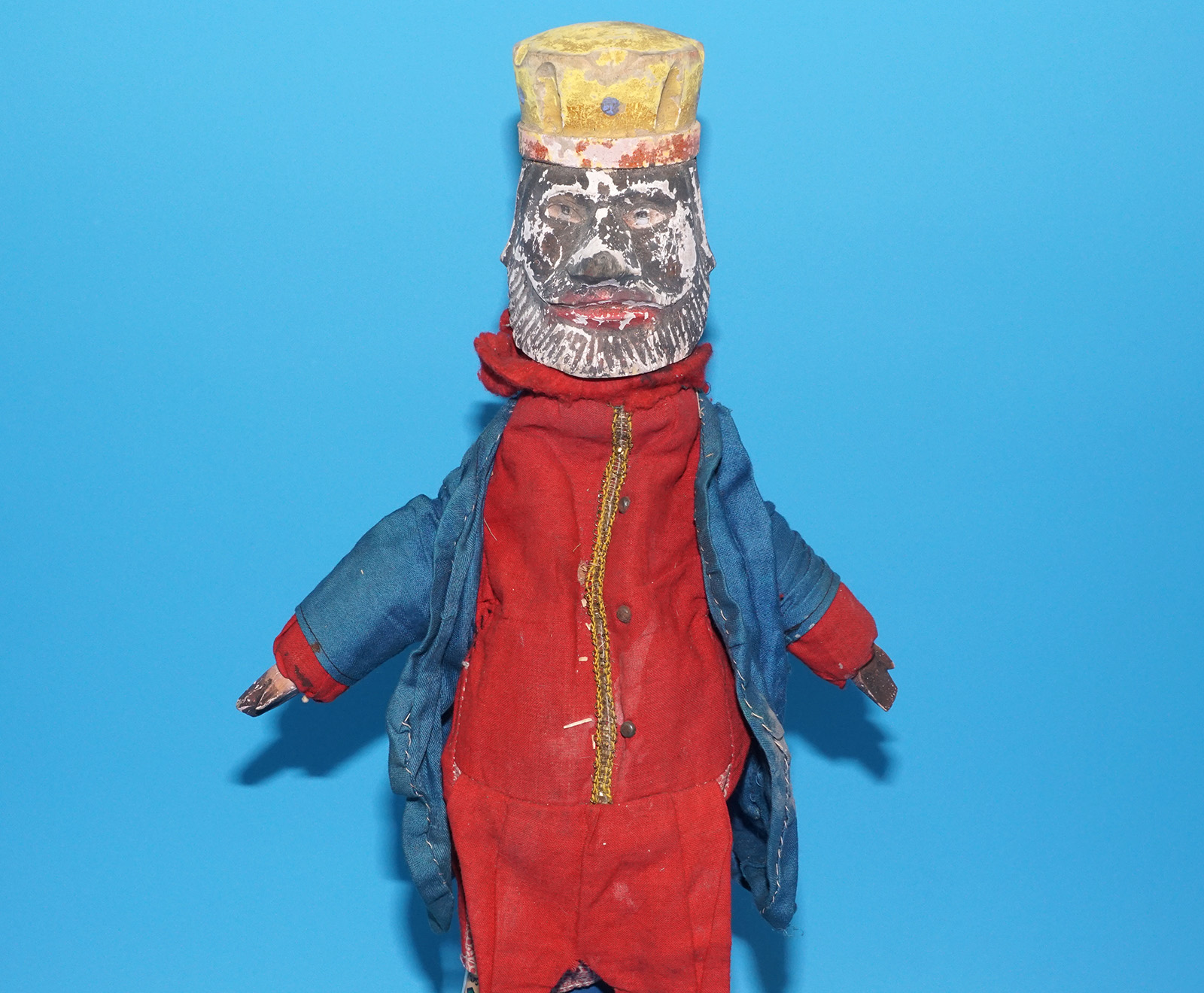 PUNCH & JUDY ANTIQUE HAND PUPPET KING OF AFRICA 1900s GERMANY SWISS WOOD PLASTER HEAD - Image 3