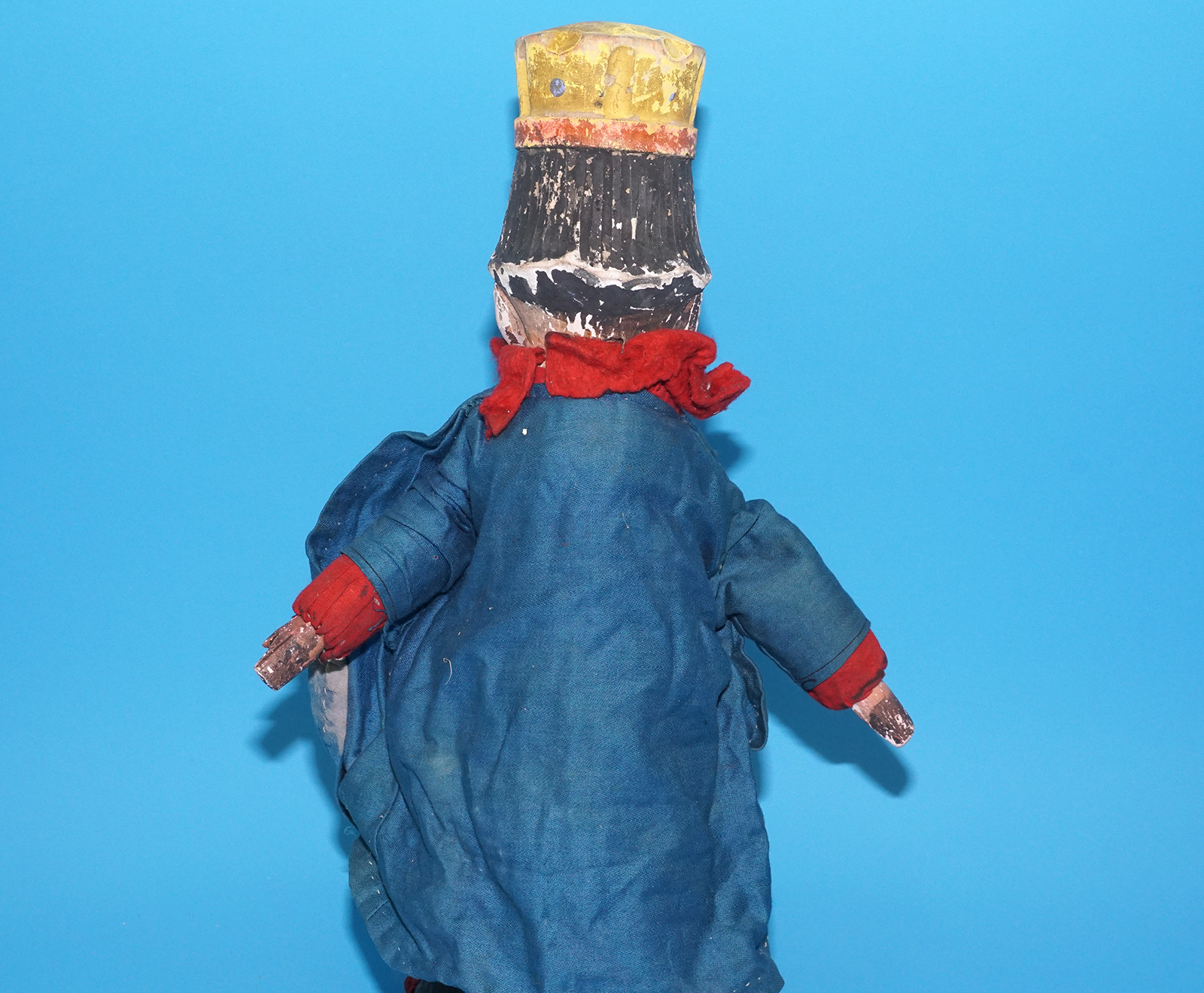 PUNCH & JUDY ANTIQUE HAND PUPPET KING OF AFRICA 1900s GERMANY SWISS WOOD PLASTER HEAD - Image 8