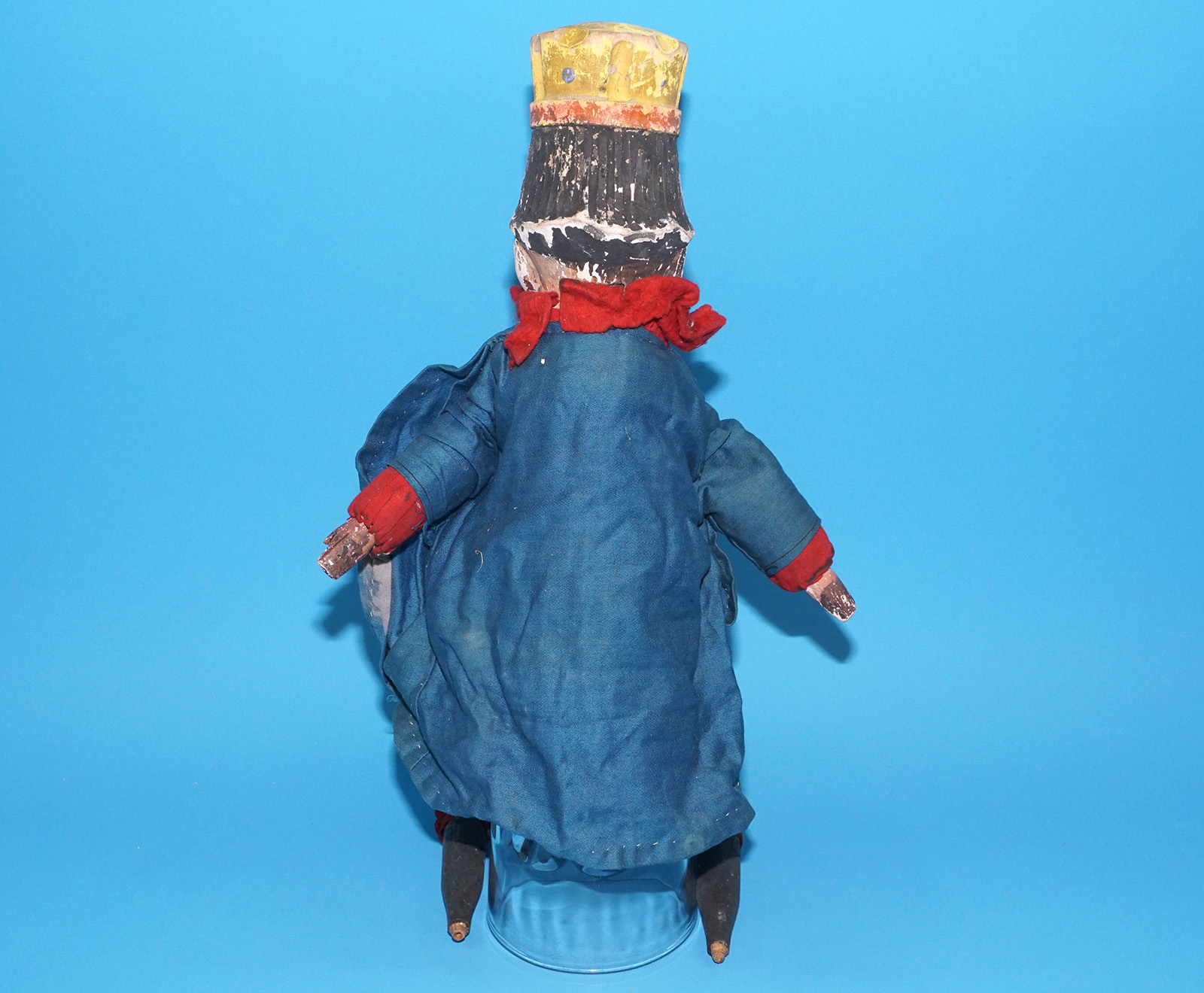 PUNCH & JUDY ANTIQUE HAND PUPPET KING OF AFRICA 1900s GERMANY SWISS WOOD PLASTER HEAD - Image 9