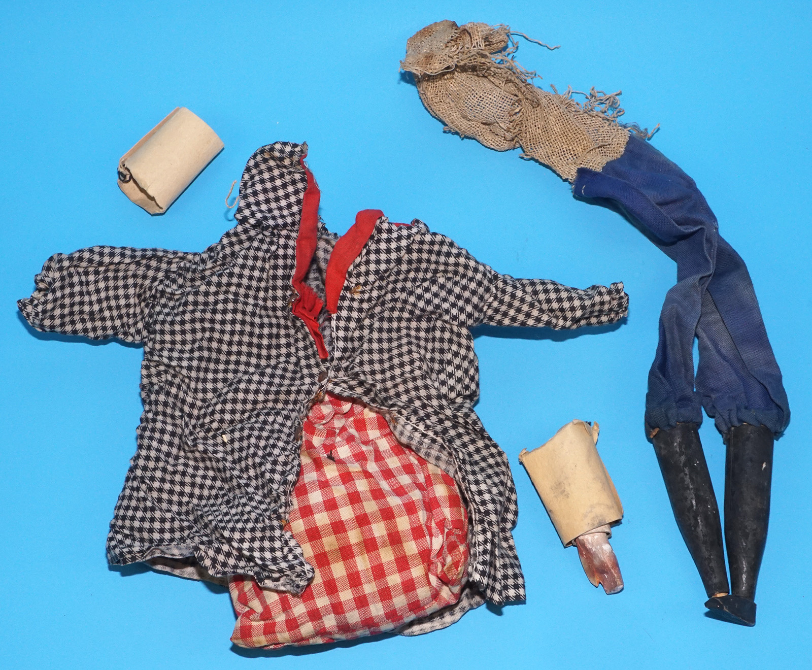 PUNCH & JUDY ANTIQUE HAND PUPPET LADY & TRADESMAN FOR SPARES OR REPAIR 1900s GERMANY SWISS WOOD PLASTER HEAD - Image 14