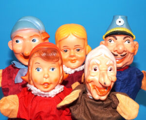 PUNCH & JUDY VINTAGE HAND PUPPET LOT (5) RED RIDING HOOD 1960s GERMANY RUBBER SOFT VINYL HEAD