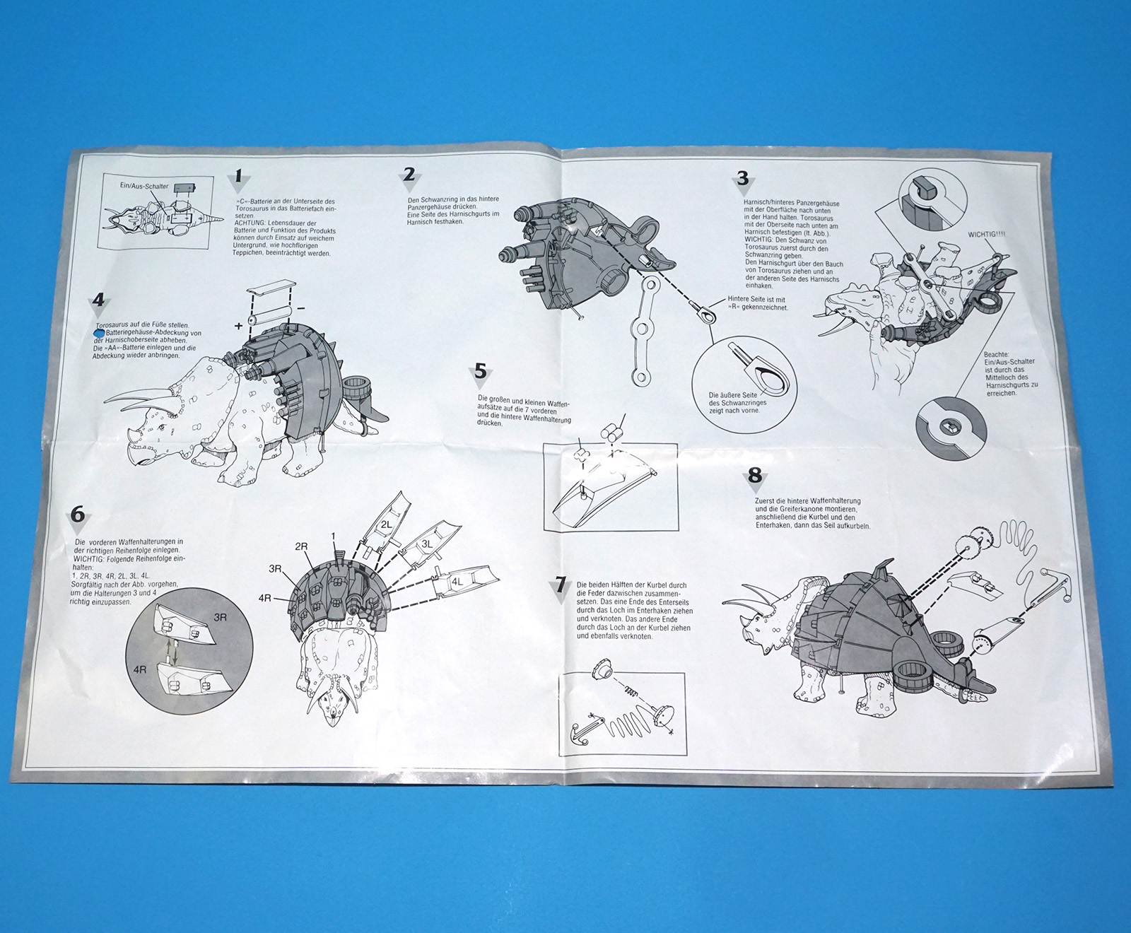 DINO RIDERS ORIGINAL INSTRUCTIONS MANUAL SHEET TOROSAURUS EURO GERMAN 1988 TYCO - Image 2