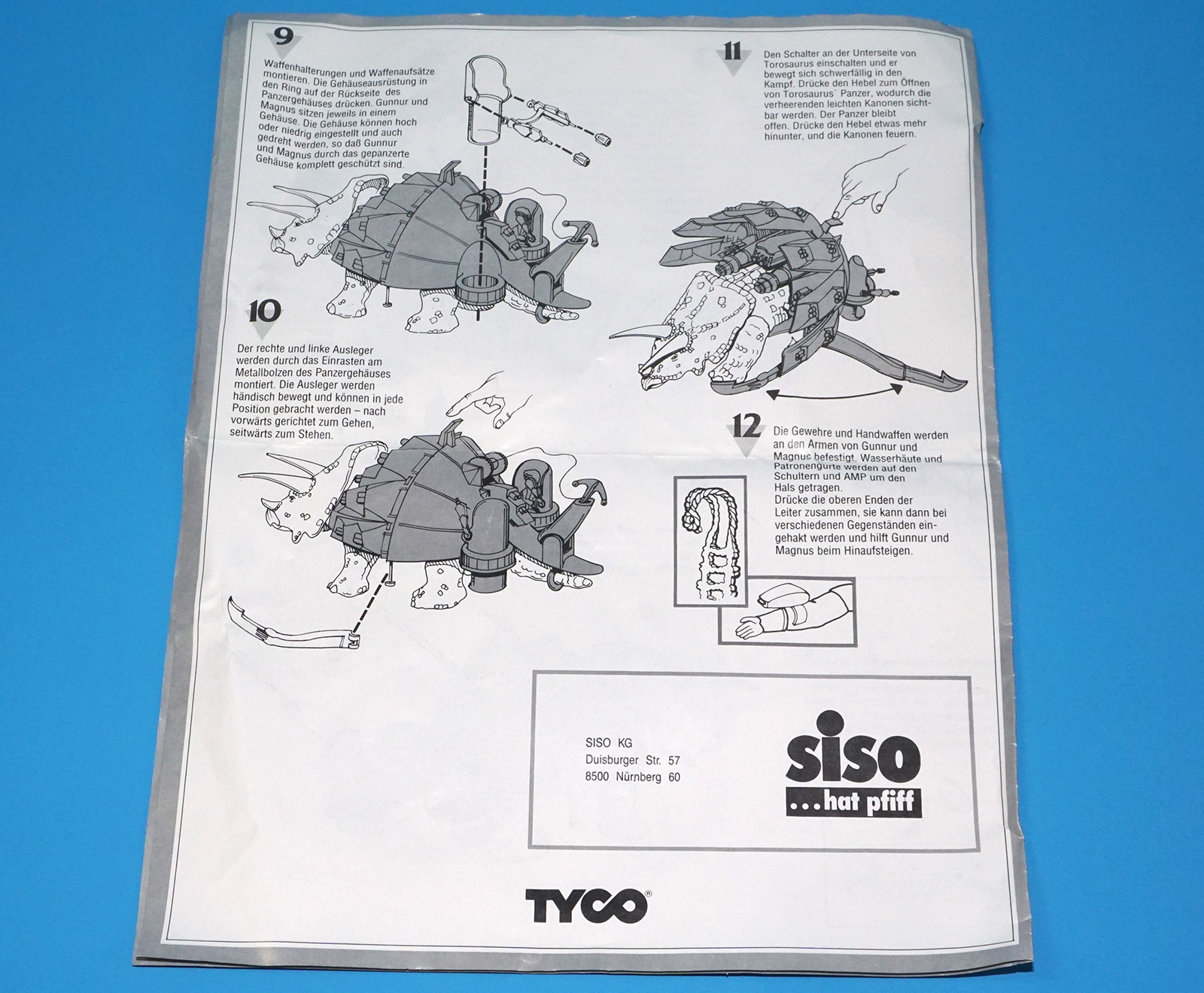 DINO RIDERS ORIGINAL INSTRUCTIONS MANUAL SHEET TOROSAURUS EURO GERMAN 1988 TYCO - Image 3