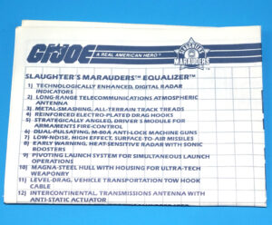 1989 GI JOE SGT SLAUGHTERS MARAUDERS EQUALIZER SPARE BLUEPRINT INSTRUCTIONS BRAZIL US HASBRO
