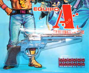 A-TEAM EL EQUIPO A AL RESCATE PISTOL REVOLVER GUN MOC MOSC SPANISH CARD 1984 BOOTLEG TOY