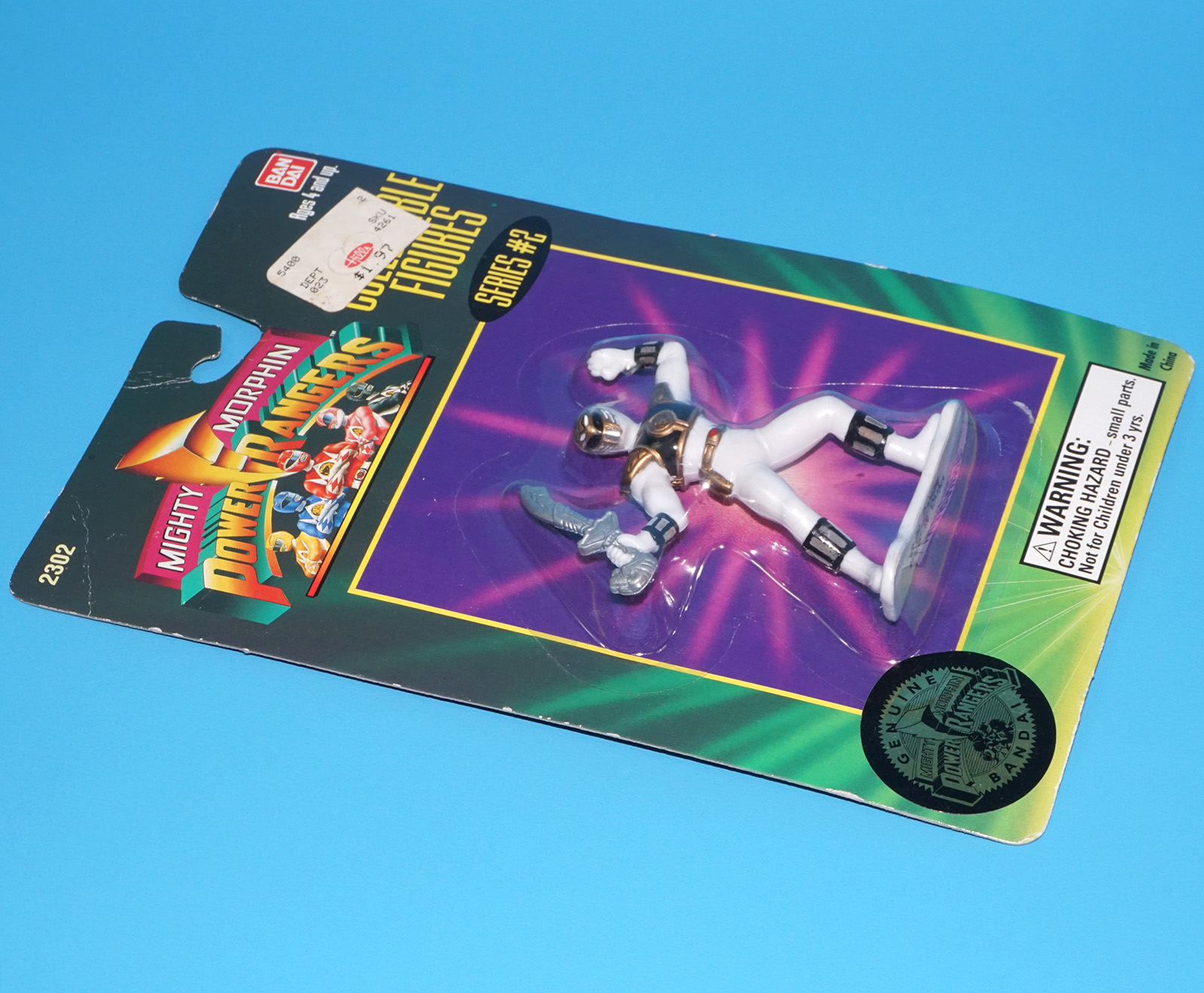 MMPR POWER RANGERS COLLECTIBLE FIGURE SERIES #2 RANGER WHITE MOC MOSC US CARD 1994 BANDAI - Image 3