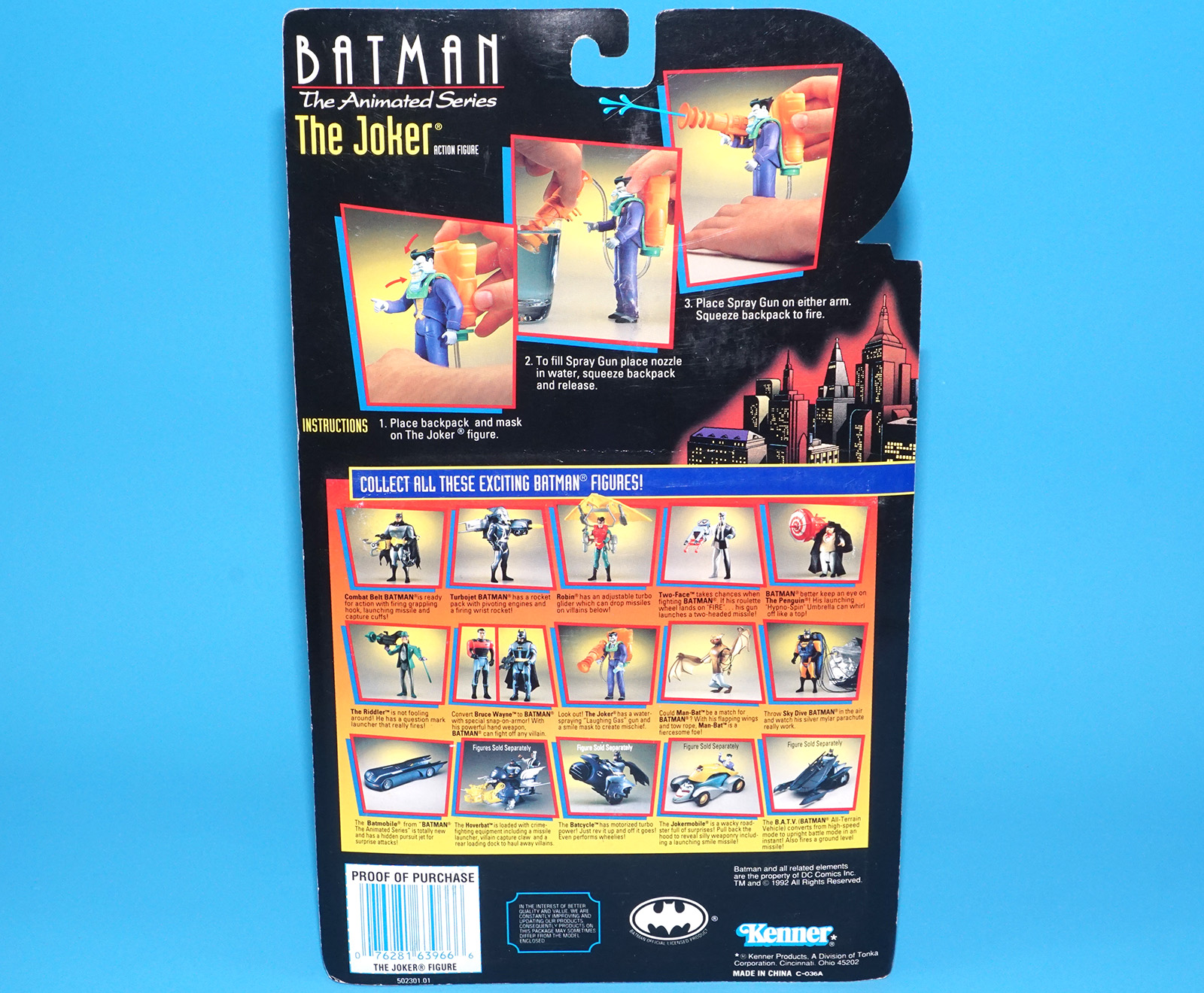 BATMAN ANIMATED SERIES BTAS THE JOKER LAUGING GAS MOC MOSC US CARD 1993 KENNER - Image 7
