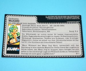 1988 GI JOE WILD CARD v1 MEAN DOG DRIVER UNCUT FILE CARD FILECARD GER GERMAN EURO HASBRO