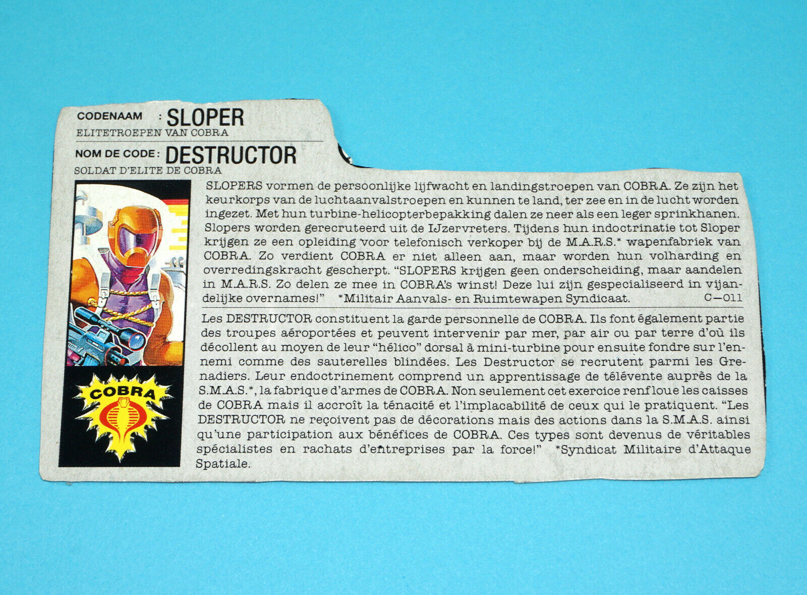 1989 GI JOE ANNIHILATOR v1 FILE CARD FILECARD NL FR BENELUX HASBRO