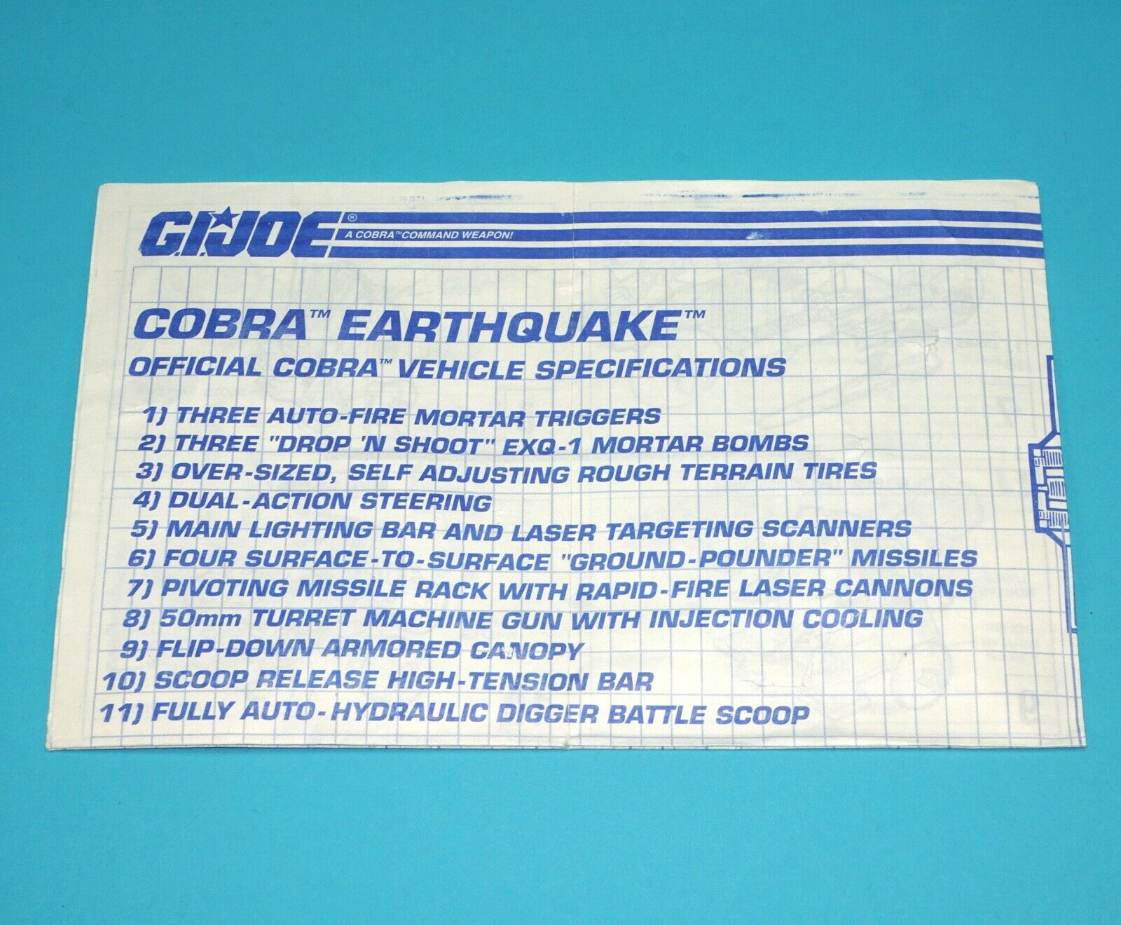 1992 GI JOE EARTHQUAKE SPARE BLUEPRINT INSTRUCTIONS US USA HASBRO