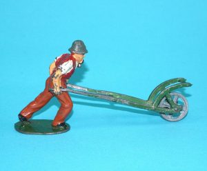 TIMPO TOYS LEAD FARM GARDENER PUSHING SACK BARROW 1940s ENGLAND BRITAINS JOHILLC