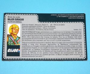 1990 GI JOE MAJOR STORM v1 ‘THE GENERAL’ DRIVER UNCUT FILE CARD FR FRENCH HASBRO