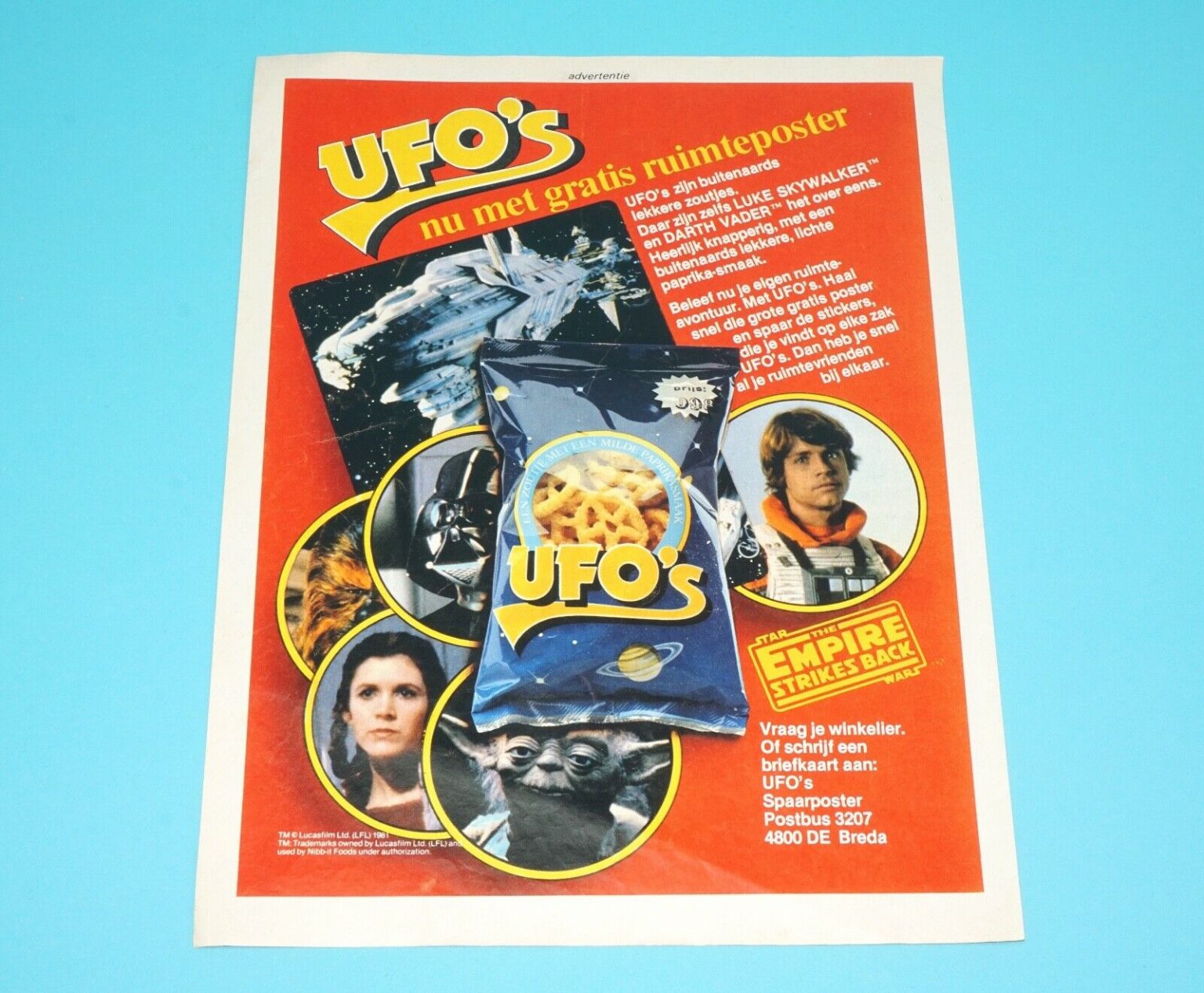 STAR WARS UFO'S MAGAZINE ADVERT ESB 1980s EPPO BENELUX LFL Boonsart shop