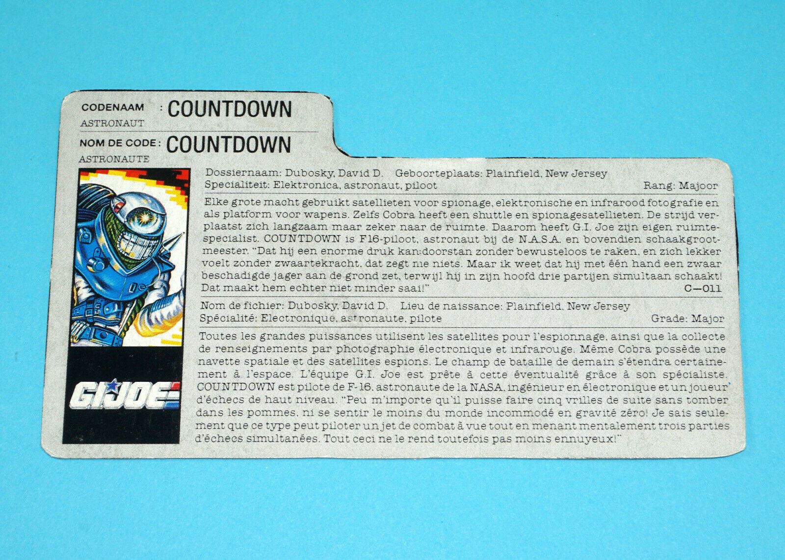 1989 GI JOE COUNTDOWN v1 FILE CARD FILECARD NL FR BENELUX HASBRO