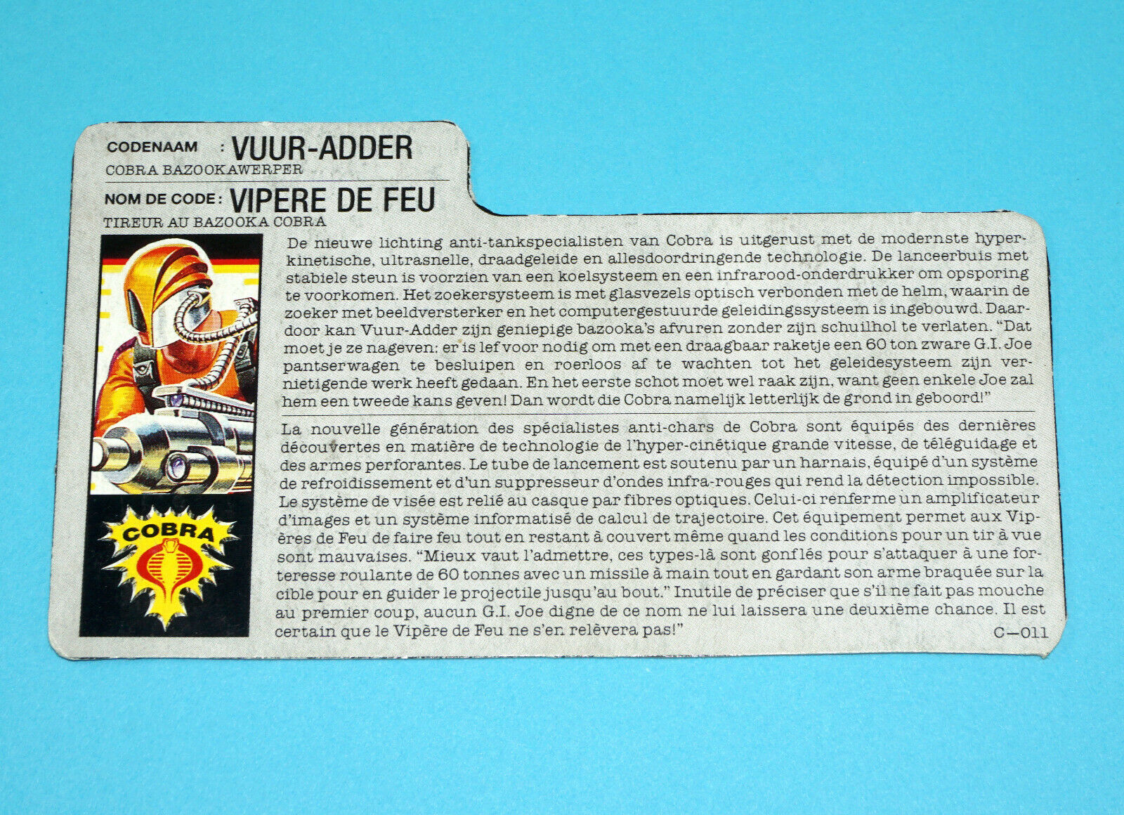 1989 GI JOE H.E.A.T.-VIPER v1 FILE CARD FILECARD NL FR BENELUX HASBRO