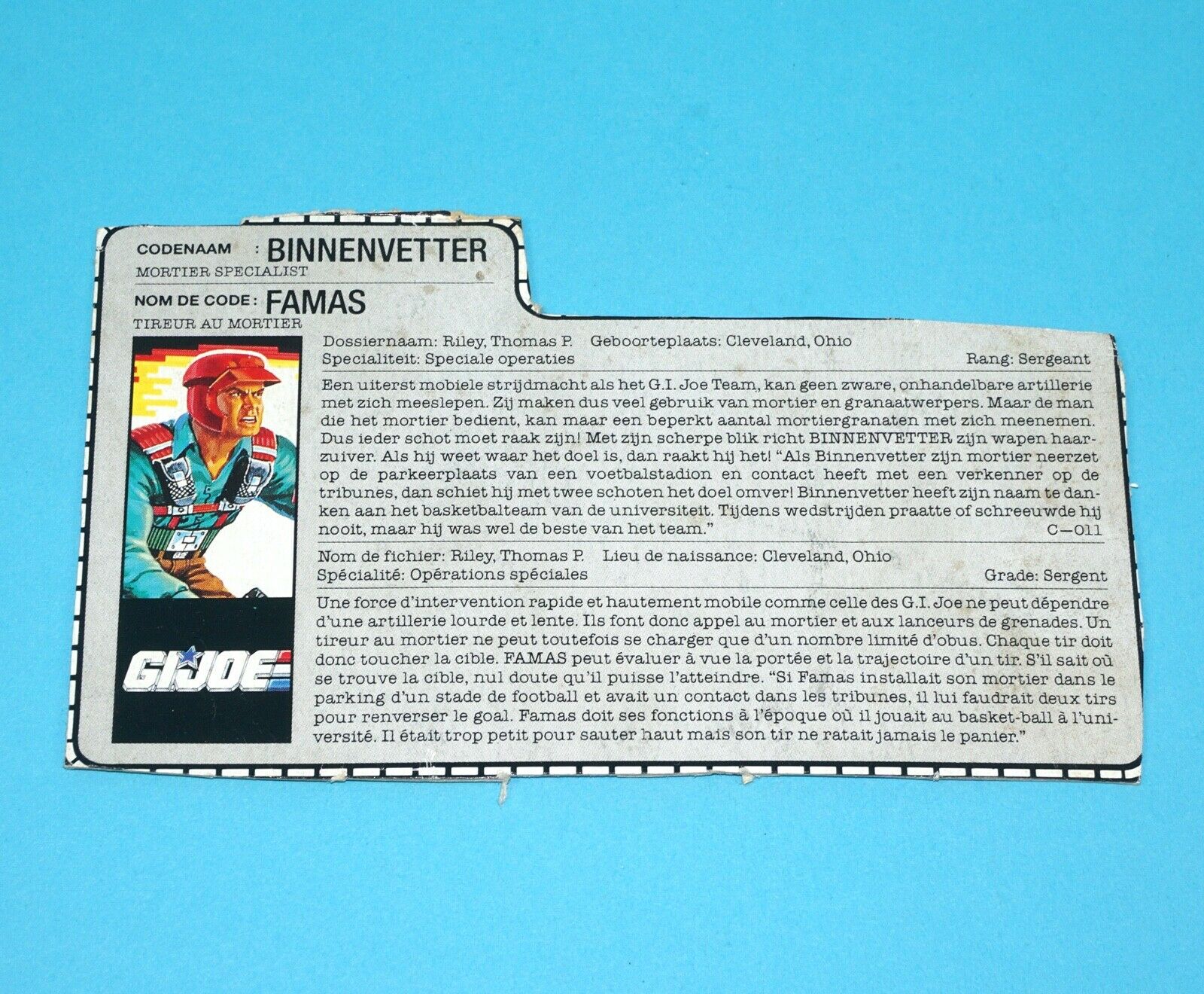 1989 GI JOE DOWNTOWN v1 FILE CARD FILECARD NL FR BENELUX HASBRO